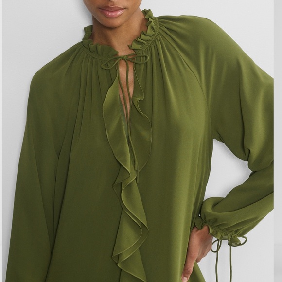 NEW Aritzia Wilfred Olive Green Ruffle Dress, M - Picture 11 of 13